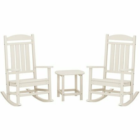 POLYWOOD Presidential Sand Patio Set with South Beach Side Table and 2 Rocking Chairs 633PWS1661SA